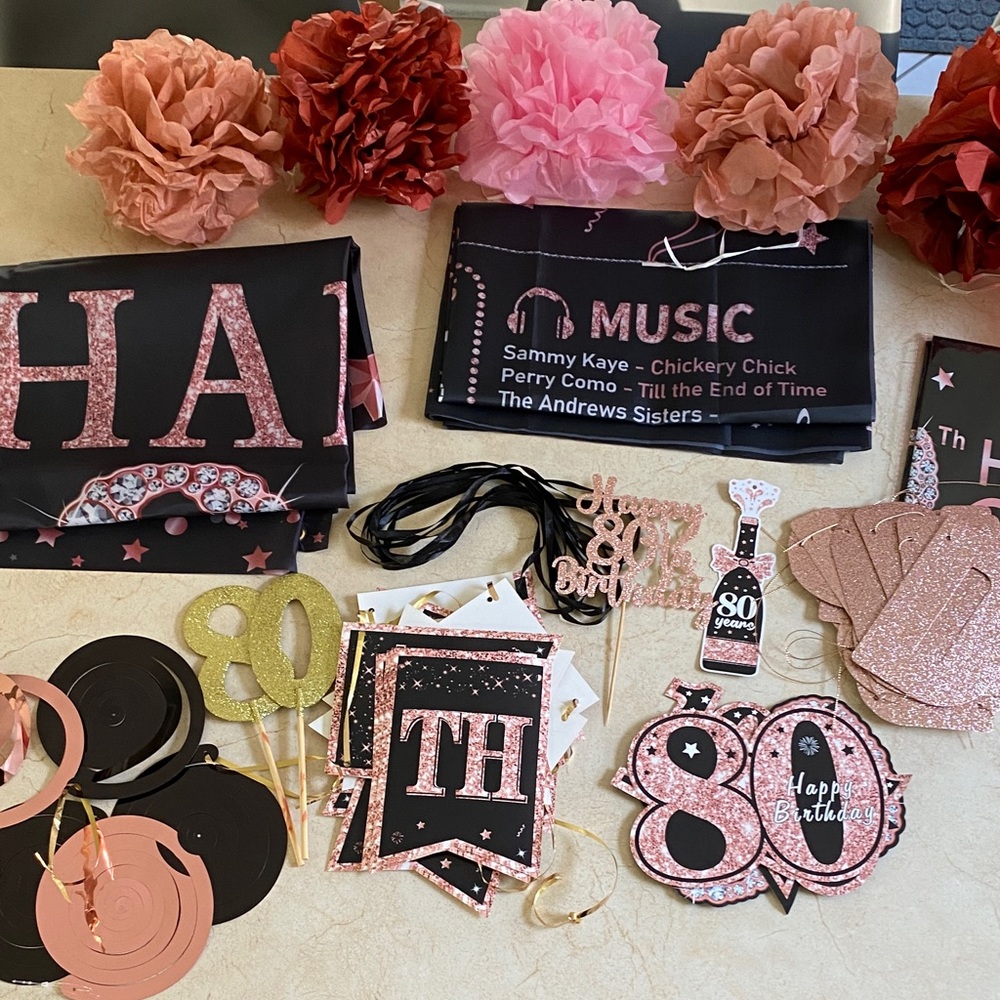 80th Birthday Party Rose Gold Decoration Set